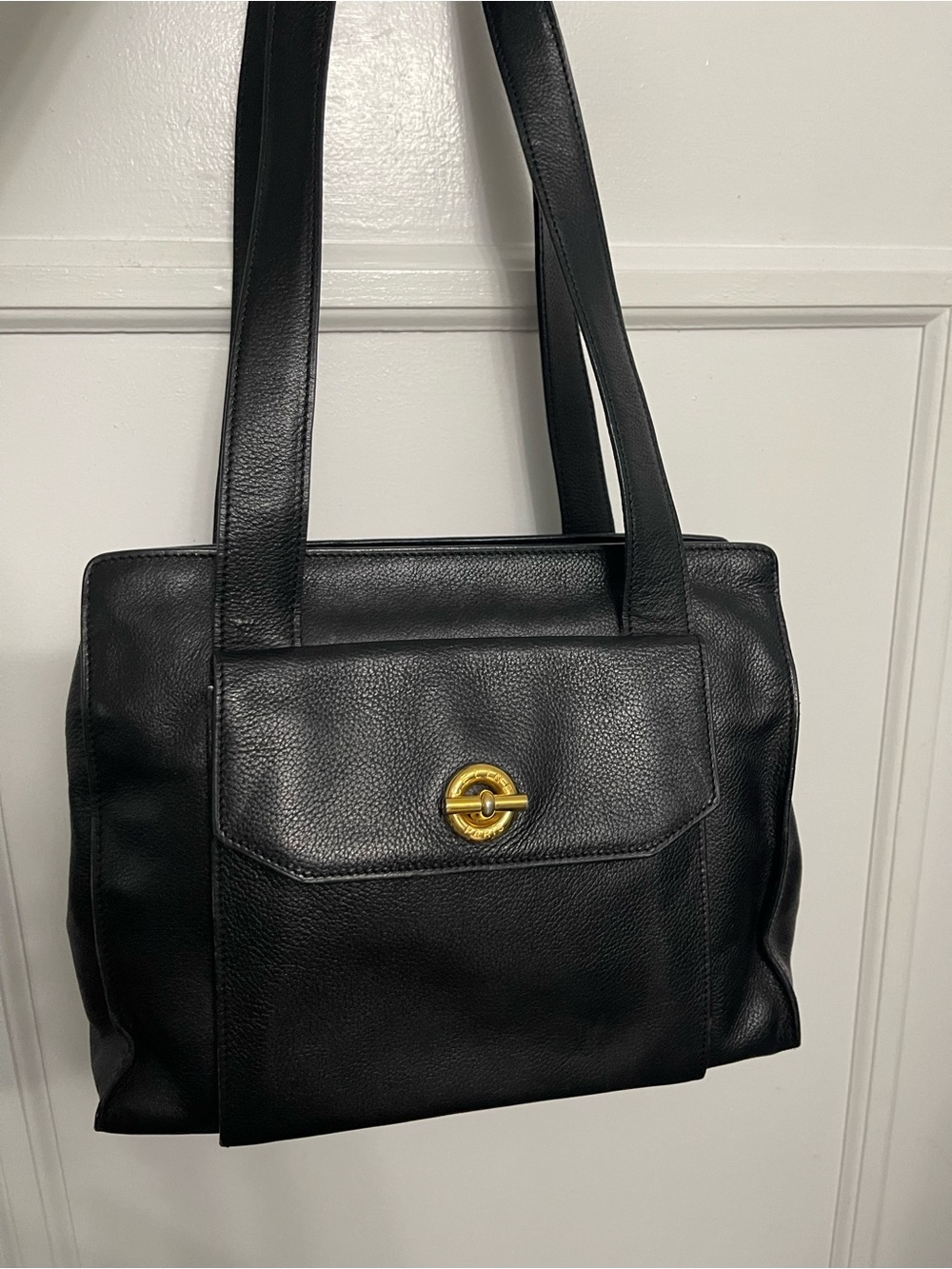 Celine Black Leather Shoulder Bag with Gold Turn-Lock